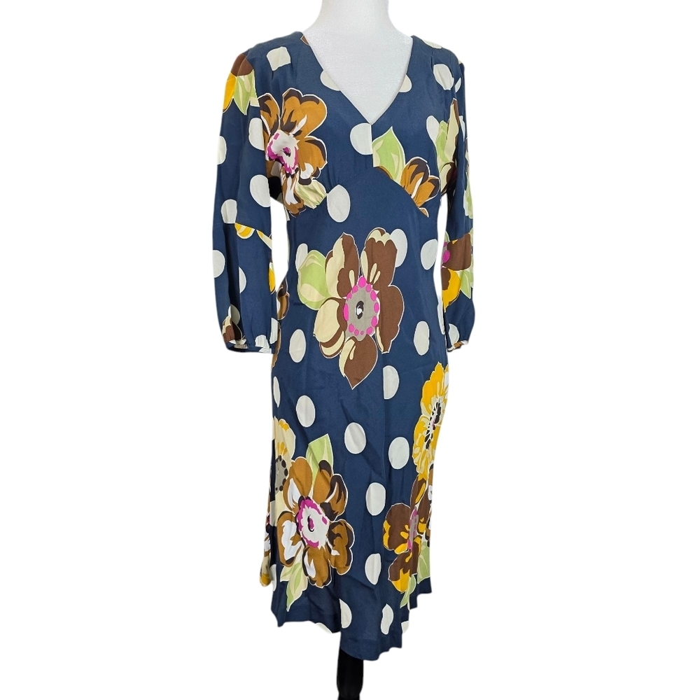 Boden floral and Polka dots Maximalist raglan fit v neck Midi dress